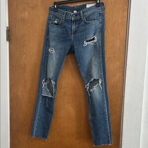 rag & bone Distressed Blue Ankle Jeans